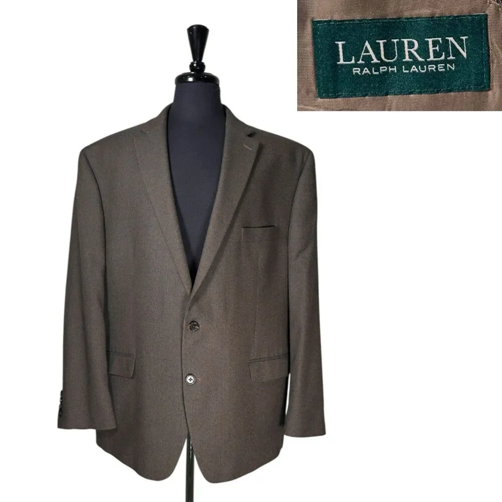 Ralph Lauren Mens Blazer 50R Brown Blue Check Stretch Sport Coat 2 Button Jacket